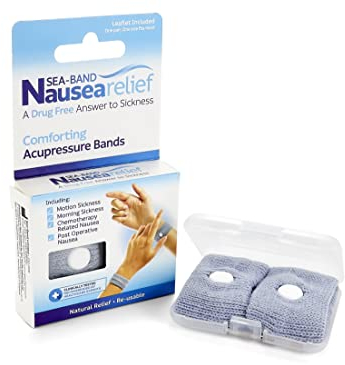 Sea-Band Travel & Motion Sickness and Nausea Relief Acupressure Wristband - Adult (Grey), 1 Pair