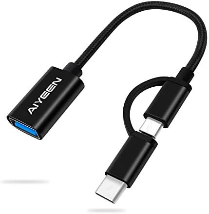 AIYEEN 2-in-1 USB C/Micro zu USB Adapter, USB C zu USB 3.0, USB zu Android OTG Adapterkabel Kompatibel mit MacBook Pro Android Google Samsung und mehr, Schwarz