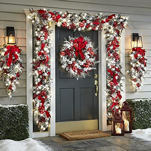 Weihnachtsdeko 4-teiliges Set, Hängender Türrahmen, Weiße Weihnachtsdekorationen, Weihnachtsgirlande, Kranz und 2er-Set Eingang Umgedrehter Baum, für Die Haustür, Drinnen und Draußen (Size : L)