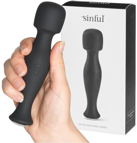Sinful Petite Mini-Massagestab - Leise & Stark Mini Vibrator - Klein Mini Vibration für Frauen - Wiederaufladbar & Wasserdicht Kleiner Vibratorstab Frauen - Mini Magic Wand - Schwarz