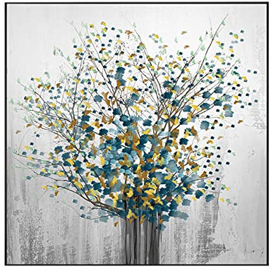 Acrylbilder Auf Leinwand Handgemalt, Moderne Blaue Abstrakte Blumenzweige Blumenarrangement Artwork Frameless Original Hand Painted Oil Paintings On Canvas Wall Art For Living Room Bedroom Office H