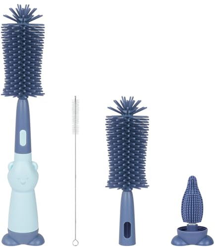 Vicloon Silikon-Bürsten für Babyflaschen, 3 in 1-Baby flaschenbürstenset, für Babyflaschenbürste und Sauger, BPA-frei, mit weicher Bürste, Nippelbürste, Strohhalmreiniger (Blau)