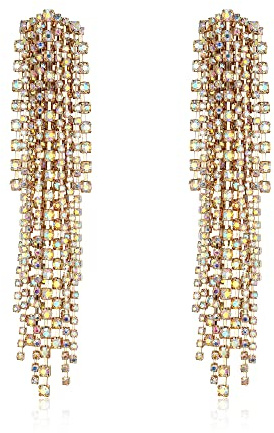 EVER FAITH Kristall Quaste Ohrringe Fransen baumeln Strass lange baumelnden Kronleuchter Statement-Ohrringe für Damen Mädchen Schillernd AB Gold-Tone