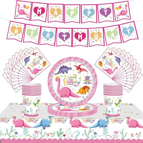 54Pcs Dinosaur Animal Party Tableware Decorations for Birthday,Party Table Cloth,7inch Paper Plates,Dinosaur Party Banner,Paper Napkins for Dino Theme Table ware Party Favor