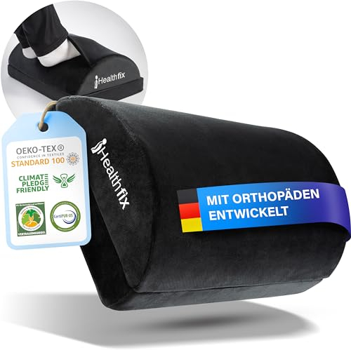 Healthfix® Ergonomische Fußstütze für Schreibtisch & Co. | Verbesserte Sitzhaltung durch höhenverstellbarer Fußablage mit Integrierter flauschigen Fußtasche | Ideal für Büro und Homeoffice