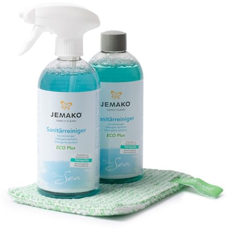 JEMAKO Sanitärpflege-Set: 2x 500ml Sanitärreiniger + Grünes DuoTuch Effiziente Reinigung & Frischeduft für Bad & WC (Blue Sea)