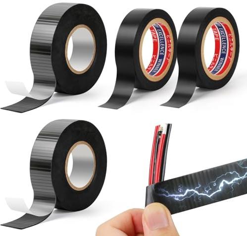 Amentalove 4 Rolls Black Electrical Tape, Black Self Amalgamating Tape, Waterproof PVC Electrical Insulation Tape Rubber Tape for Cable and Pipe Repair (25mm x 5m+19mm x 9m)