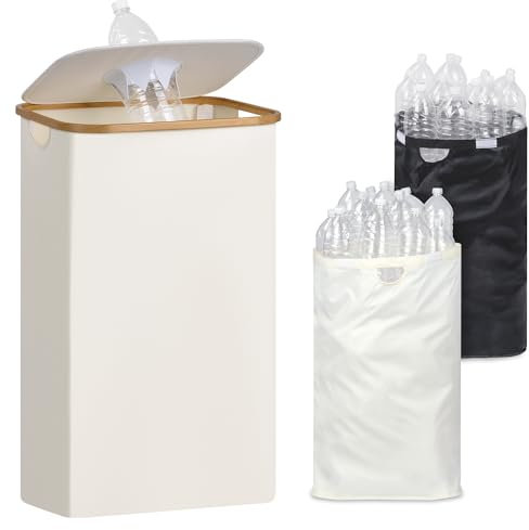 iEGrow 29 Gallons Recycling Bins for Kitchen, Indoor Recycle Bins with Lid, 110L Large Recycle bin with 2 Removeable Reusable Inner Bags, for Bottles Cans Glass Plastice Cartons(Beige)