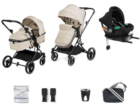 Ickle Bubba Atom 3 in 1 Travel System pram, Cirrus i-Size car seat (Stone)