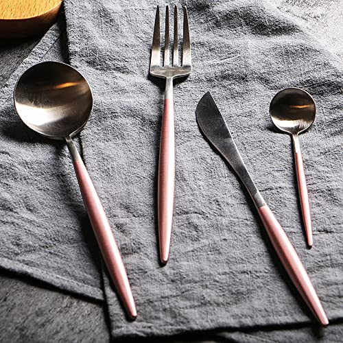 Ensemble d'argenterie rose pour 16 couverts en acier inoxydable 18/10 de qualité supérieure, 64 pièces, couverts modernes, ustensiles de table, couteaux, fourchettes et cuillères pour la maison, la cu