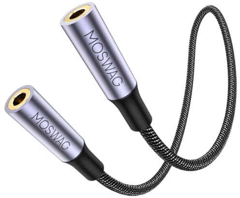 MOSWAG TRRS 3.5mm Buchse auf 3.5mm Buchse AUX Kabel Adapter 20cm | AUX-Verlängerungen aus Nylon für Mixer, Lautsprecher, Verstärker, Laptops, Desktops, DVDs und Mehr