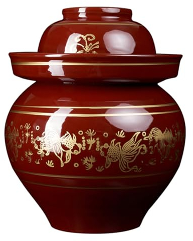 Pickle jar,Traditional Chinese Pickle Jar, Ceramic Pickle Jar with Lids,Traditional Chinese Porcelain Pickle Jar Crock,Ceramic Fermentation Crock with Water Seal Airlock Lid(8Kg)
