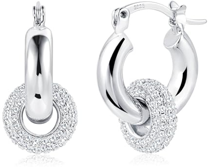 ALEXCRAFT Orecchini Donna Argento 925 Cerchio Zirconi Orecchini Cerchio Argento 925 Con Zirconi Orecchini Brillanti Donna 2 Cerchi Pendenti Strass
