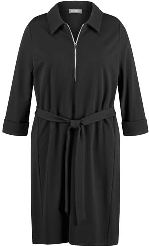 Samoon Damen Knieumspielendes Kleid mit Bindegürtel 3/4 Arm, mit Ärmelaufschlag unifarben kniebedeckend Black 54