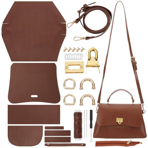 WADORN Leder Handgemachtes Umhängetaschen DIY Kit, PU Leder Handgefertigtes Nähsets Für Umhängetaschen DIY Schulranzen Und Handtaschen Materialset Für Damen Zubehör Taschenherstellung, Braun