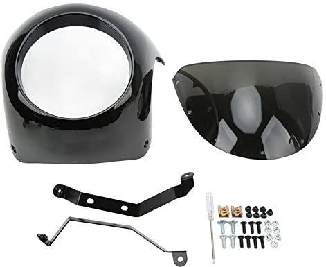 Yosoo Health Gear Motorcycle Headlight Fairing 7in Headlight HeadLamp Cover Fairing, Sturdy ABS Motorbike Headlight Fairing Smooth Aging Universal Fit for Round Headlight