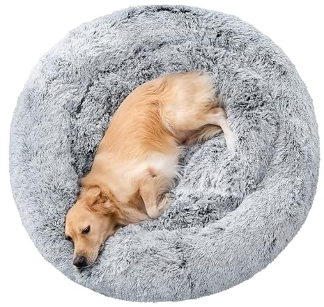 Pisi Bili Hundebett Katzenbett Waschbar flauschig orthopädische Hundebetten große und kleine Hunde Katzenschlafplatz für Katzen Donut - Grau 100 cm