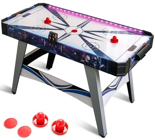 GYMAX Air Hockey Table, 54 Inches Table Top Air Hockey Game with LED Scoreboard, Lights, 2 Pucks and 2 Pushers, 12V Powered Arcade Hockey Table for Kids Adults