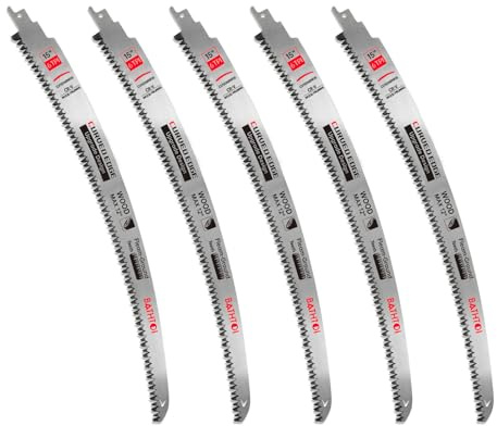 5 Pack 15 Inch 6 Tpi Japanese Teeth Reciprocating Saw Blades for Wood Cutting and Tree Trimming, Cr-V Sawzall Blades with Curved Edge and Fleam-Ground Teeth for Longer Life and Faster Cutting Speed