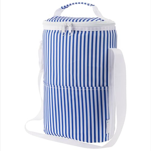 Navaris Kühltasche Flaschen - Flaschenkühler Unterwegs - Kühltasche Wein - Weinkühltasche - Weinhandtasche - Weinkühler Tasche - Flaschenkühltasche gestreift