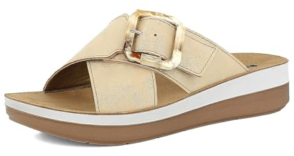 inblu Femme Ciabatte Donna Con Zeppa 4cm E Fibbia Quadrata, Bicolore E Suola in Vera Pelle Imbottita Multiprise