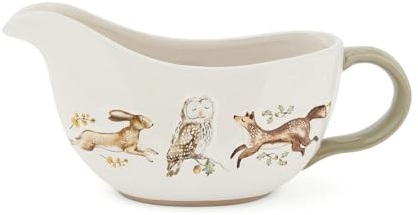 Cooksmart Forest Fable Extra Large Gravy Boat | British Designed Stoneware Sauce Jug | Woodland-Inspired Embossed Animal Design | Rustic Farmhouse Tableware | Dishwasher & Microwave Safe