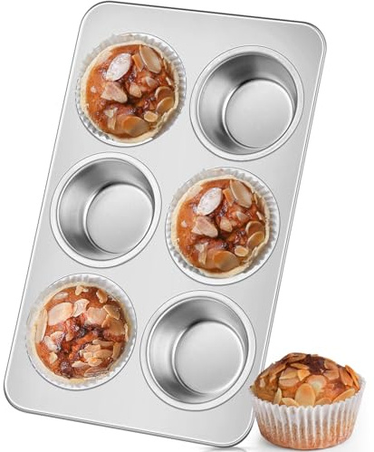 Leonyo Non-Toxic Stainless Steel Muffin Pan Metal Cupcake Pan 6 Cup | Standard Size Metal Muffin Tin Tray for Baking Cupcake Quiches, Dishwasher Oven Safe