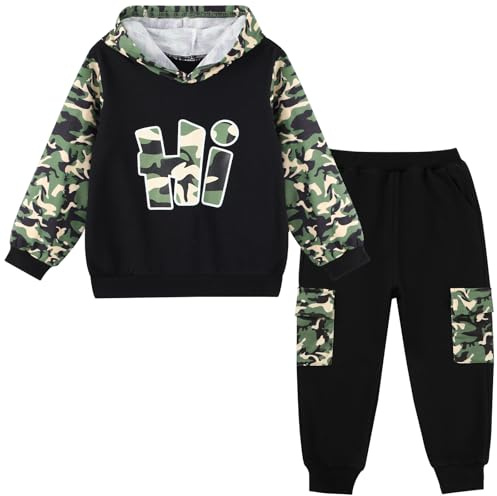 Hovershoes Boys Tracksuit Toddler Camouflage Hoodie Tops and Jogger Sweatpants 2 Piece Jogging Set Fall Winter Outfits for Sport School Casual 3 4 5 6 7 8 Years