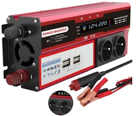 Convertisseur Tension Onduleur 12 V CC vers 220 V CA Transformateur 230 V avec 4 Prises USB UE Affichage LED pour Camping-Car Téléphone Voiture 4000 W 3000 W Pur Sinus(3000W)