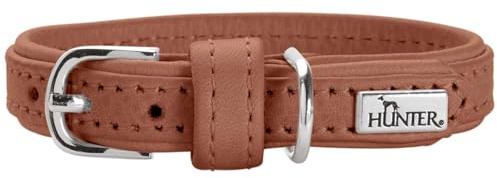 Hunter Hundehalsband SOHO MINI, Farbe: Cognac, Rindsleder, weich & geschmeidig, fellschonend, leicht, für kleine Hunde & Welpen, Made in Germany, Größe: 21