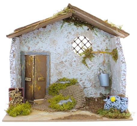 Moranduzzo Bottega Pescivendolo 20 x 14 x 18 cm, estilo rústico, para belén de 10 cm – Ambientación para belén, hecho a mano, producto oficial, Made in Italy