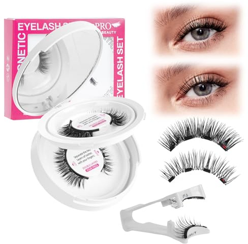 Magnetische Wimpern Magnet Lashes Natürlicher Wiederverwendbare Kein Kleber No Glue or Eyeliner Easy to Wear 4 Magnetpunkte sind stärker Augenform geeignet(2Paare,Fondness+Pride)