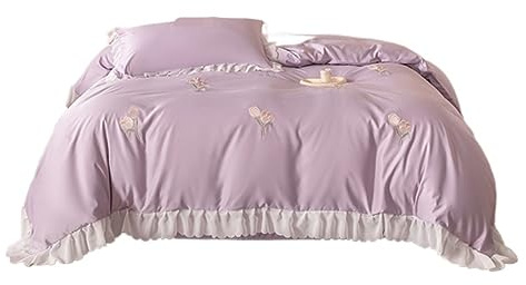 Juego de tumbas de tfbhl Seda de 4 Piezas de 4 Piezas Skin Set de sábana Suave de Bordado Juego de Flores de Bordado Conjunto de Cubierta década (Color: púrpura, tamaño: 1.5/1.8m Cama)