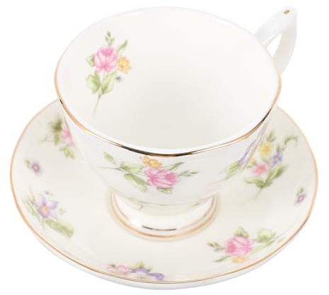 ROMISBABA Set Tazza da Caffè con Piattino in Porcellana, Tazza di Latte e Vassoio per Tè Pomeridiano, Bordo Liscio e Design Grande Diametro per Uso Casa e Cucina