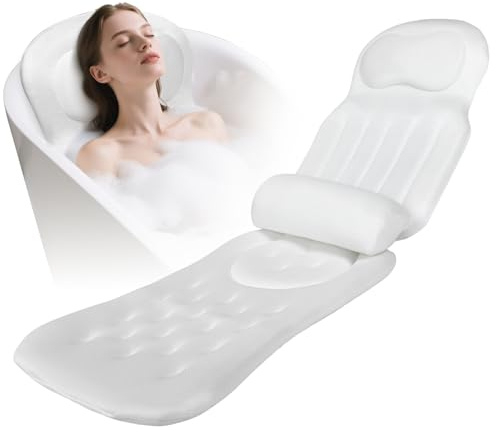 Coussin de bain complet pour le corps, 131 x 38 cm, avec rembourrage pour la tête, le dos et l'assise, antidérapant, soutient la nuque, le dos et les jambes, séchage rapide, tapis de bain avec coussin