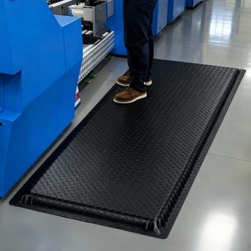 ybaymy 92x152cm Anti Ermüdungsmatte, Ergonomische Arbeitsplatzmatte Anti Fatigue Stehmatte, PVC Antimüdigkeitsmatte Steh-Schreibtisch Fußmatten für Steharbeitsplätze, Werkstatt, Fließband (Schwarz)