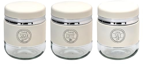 Tognana, Set 3 Barattoli Cc 330 Bristol, Acciaio-Vetro, Beige