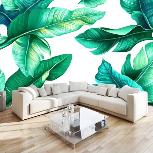 Générique Papier Peint Feuilles de bananier vertes Panoramique 3D Papier Peint Usine Murale Salon Chambre à Coucher Maison Décoration Intérieure (350 x 256 cm (W x H))