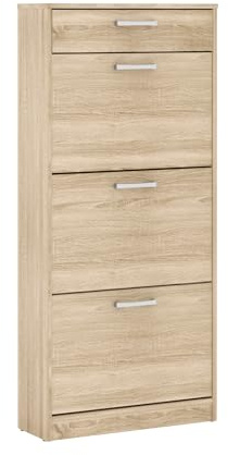 Forte NIKO Schuhschrank 60, Skandi-Schrank, 3 Kippfächer, 1 Schublade, Holzwerkstoff, Flur, Abstellraum, Sonoma Eiche Holzdekor, 58,2 cm breit x 127,7 cm hoch x 20,4 cm tief