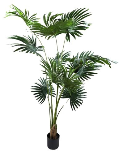 Planta artificial Palmetto de California de 200 cm – Palma artificial con grandes hojas en abanico – Planta tropical artificial de alta calidad para sala de estar, oficina y áreas exteriores cubiertas