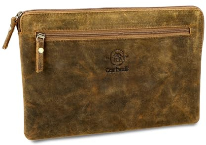Cartvelli Premium Leder Geldtasche Braun Hunter - Banktasche für Geld, Briefe A4 Blätter - Geldbeutel echtleder - Geldbeutel Echtleder 2 separate Fächer GT25-Hunter