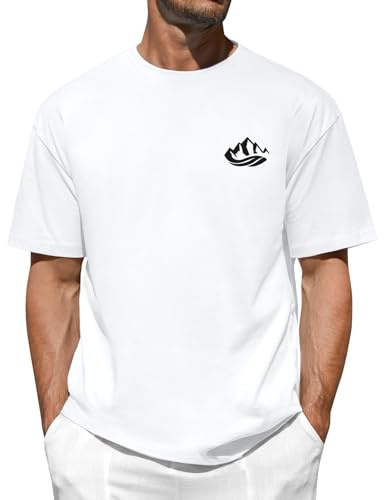 Xnova Tee-Shirt à Manches Courtes col Rond pour Hommes, Tshirt avec Motif Montagne Imprimé Basique Confortables Haut en Coton Décontracté