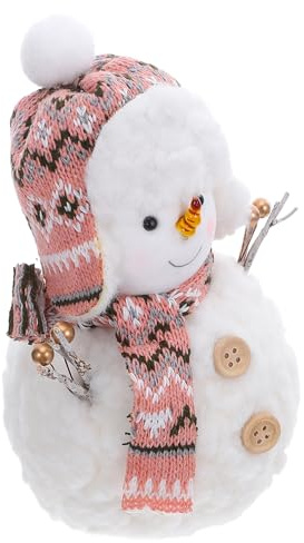 Hemobllo Bonhomme de Neige en Peluche Rose Décoration de Noël Grosse Taille 18 CM Figurine Douce pour Décoration de Table Cheminée et Ambiance Festive Hivernale