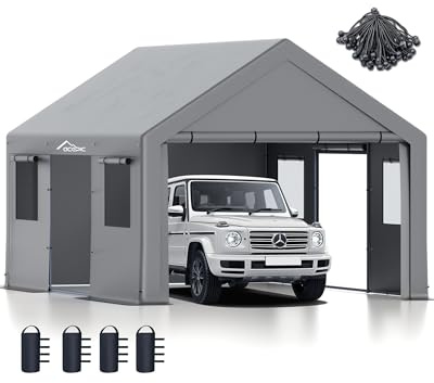 Acepic Upgraded 13x20ft Heavy Duty Carport, Portable Carport Features Roll-up Windows & Doors, UV Resistant Waterproof All-Season Tarp for Car, Truck, Boat