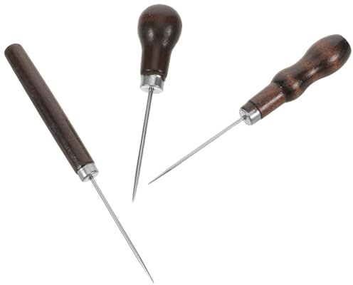 COHEALI 3pezzi Strumento per Cucire con Punteruolo per Pelle e Lavorazione Tessile Punteruolo per Perforare Materiali Resistenti per Rilegatura con Manico in Legno Ergonomico