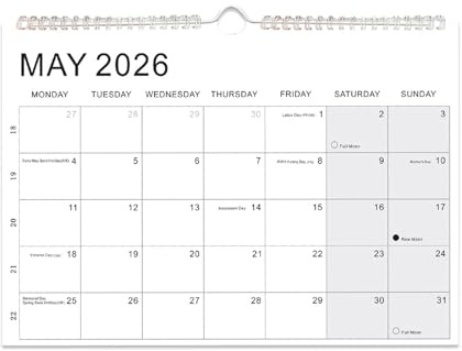 Calendario Da Parete 2026,Pianificatore Mensile da Appendere con Carta Spessa - Calendario Mensile da Parete,Per La Pianificazione In Ufficio Scuola Aula Camera Dormitorio