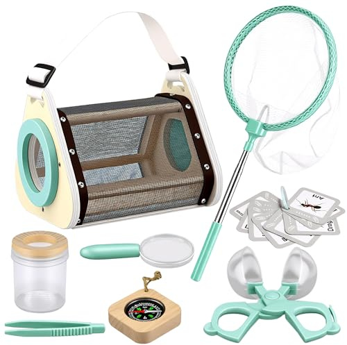 Forscherset für Kinder, Bug Catcher Kit für Kids 8-teiliges Entdecker Set | Abenteuerspielzeug mit Insektenfänger Kompass Becherlupe Camping Abenteuer Spielzeug für Junge ab 3-7, Geschenk ab 3-12 Jahre