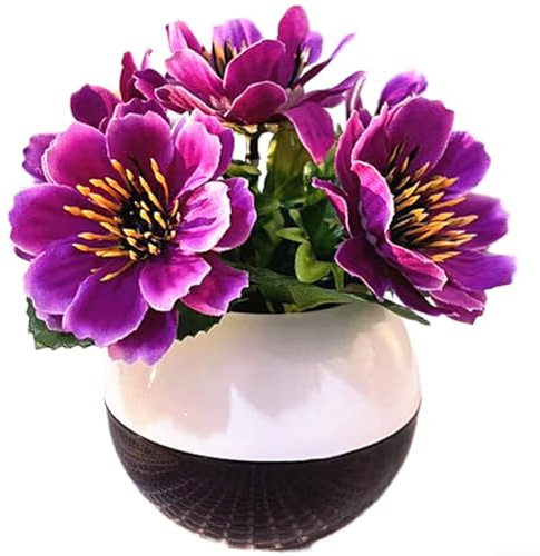 Crisantemo artificial en maceta decorativa para mesa para escritorio, estante de estar, decoración de interiores (morado)