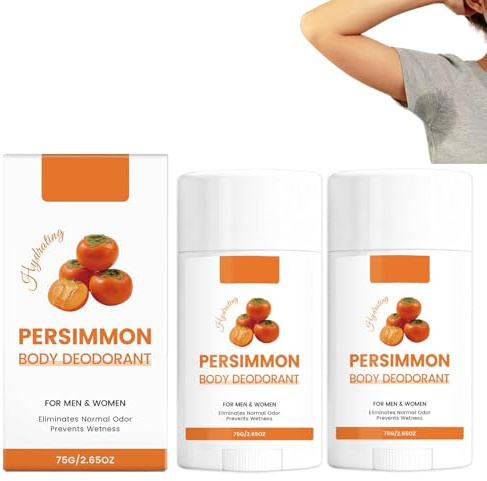 Persimmon Deodorant Stick 75 g, deodorant med naturlig kakidoft, långvarig friskhet och luktskydd, fuktgivande deodorant stick för kvinnor och män (2 st)
