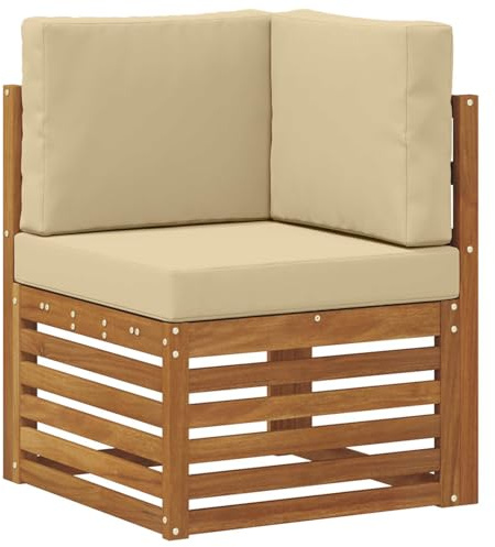 WRJENFSC Outdoor Ecksofa Massivholz Akazie Natur - Modernes Gartensofa mit beigen Kissen Loungesofa für Terrasse und Balkon Witterungsbeständiges Holzmöbel 63 x 63 x 73 cm